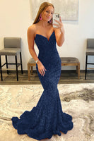 Load image into Gallery viewer, Fuchsia Sequin Mermaid Strapless Prom Dress