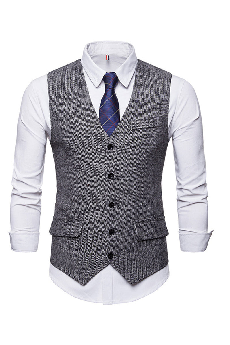 Load image into Gallery viewer, Single Breasted V-Neck Black Men's Suit Vests