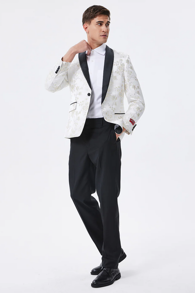 Load image into Gallery viewer, Sparkly White Floral Embroidered Shawl Lapel Men's Blazer