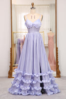 Load image into Gallery viewer, A-Line Lavender Spaghetti Strap Long Prom Dress with Slit