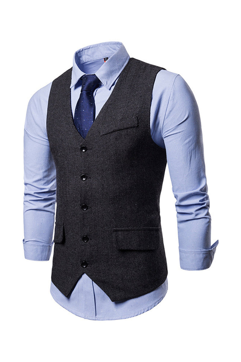 Load image into Gallery viewer, Single Breasted V-Neck Black Men's Suit Vests
