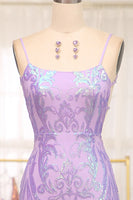 Load image into Gallery viewer, Lilac Mermaid Spaghetti Straps Backless Long Prom Dress With Sequin