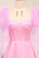 Load image into Gallery viewer, Pink A Line Spaghetti Straps Long Corset Prom Dress