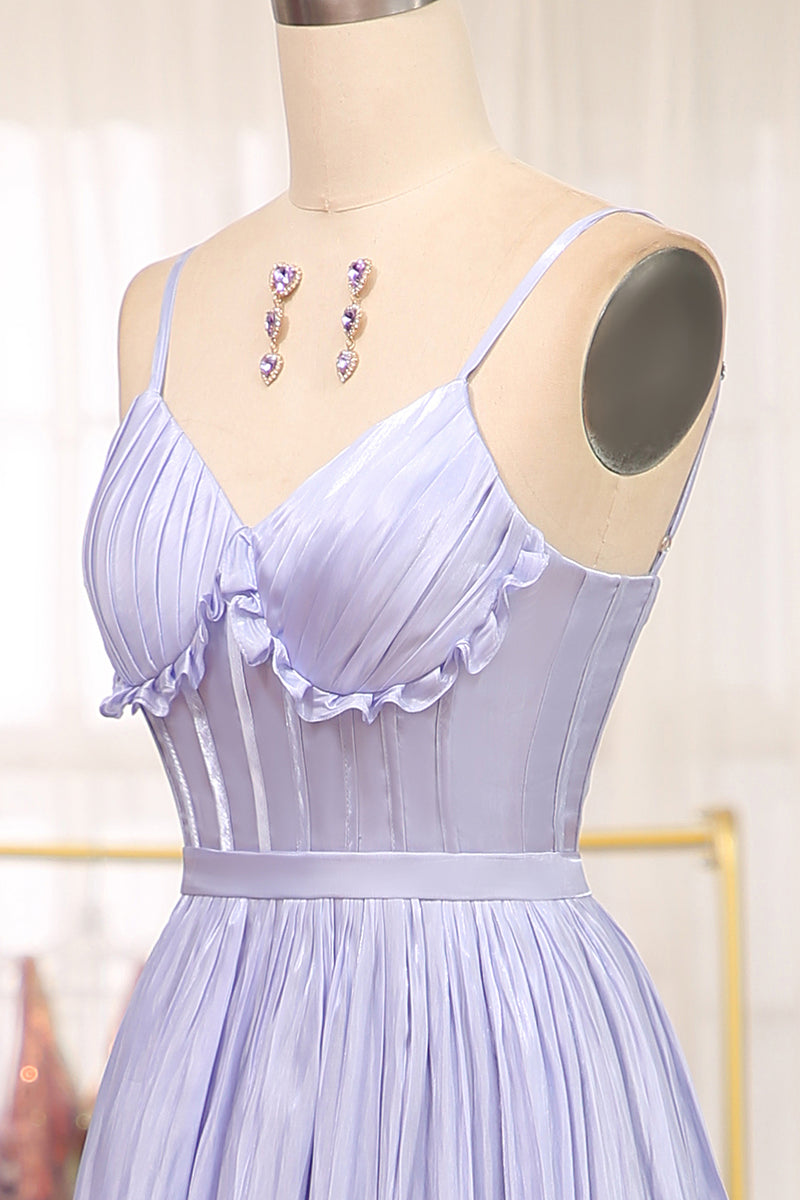 Load image into Gallery viewer, A-Line Lavender Spaghetti Strap Long Prom Dress with Slit