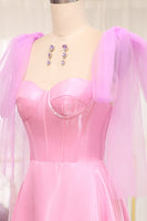 Load image into Gallery viewer, Pink A Line Spaghetti Straps Long Corset Prom Dress