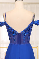 Load image into Gallery viewer, Sparkly Mermaid Royal Blue Off The Shoulder Long Prom Dress With Appliques