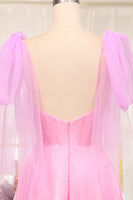 Load image into Gallery viewer, Pink A Line Spaghetti Straps Long Corset Prom Dress