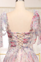 Load image into Gallery viewer, A Line Pink Floral Print Adjustable Straps Long Prom Dress