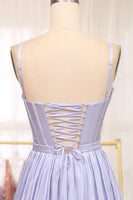 Load image into Gallery viewer, A-Line Lavender Spaghetti Strap Long Prom Dress with Slit