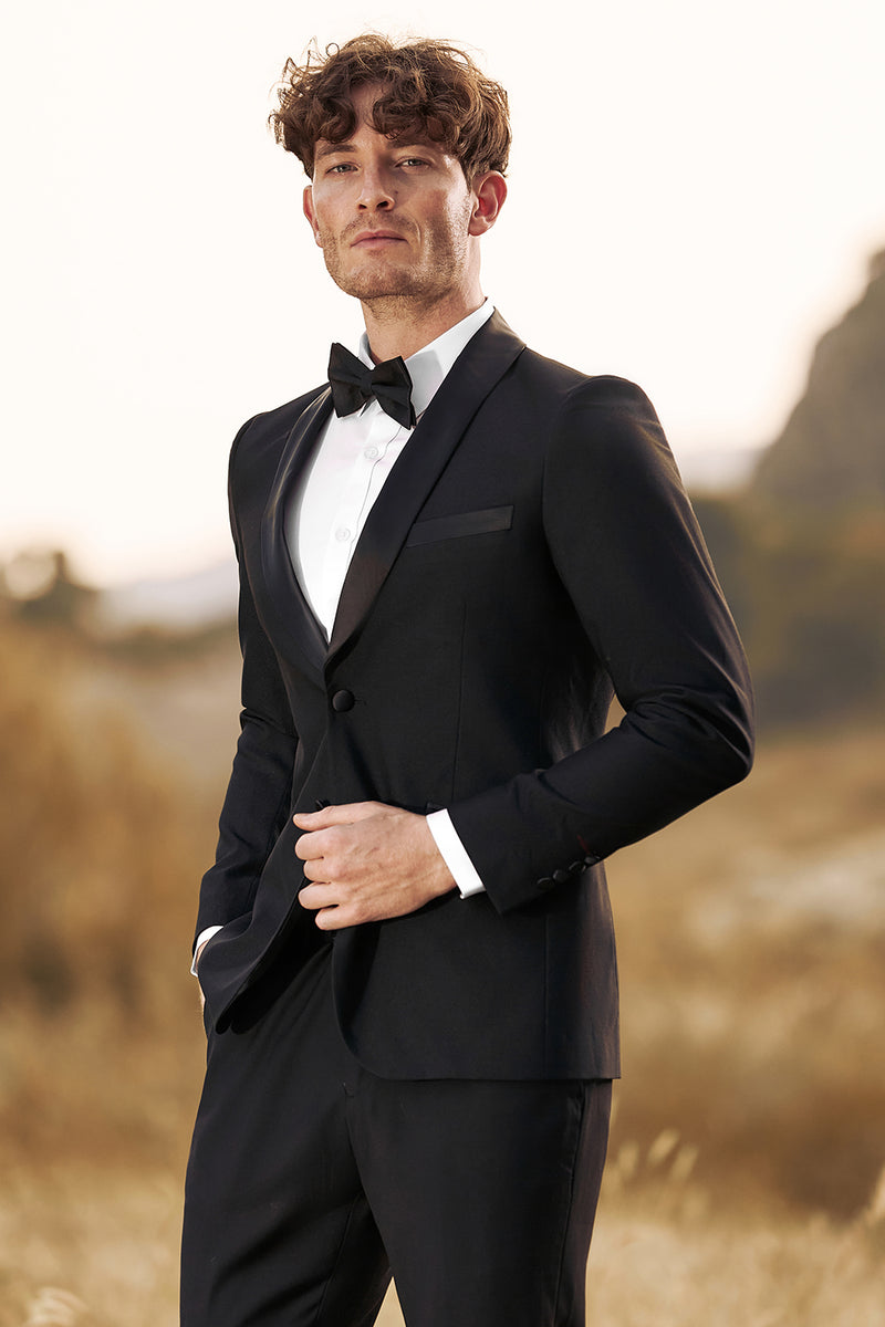 Load image into Gallery viewer, Black Men's 3 Pieces Shawl Lapel Single Breasted Prom Suits