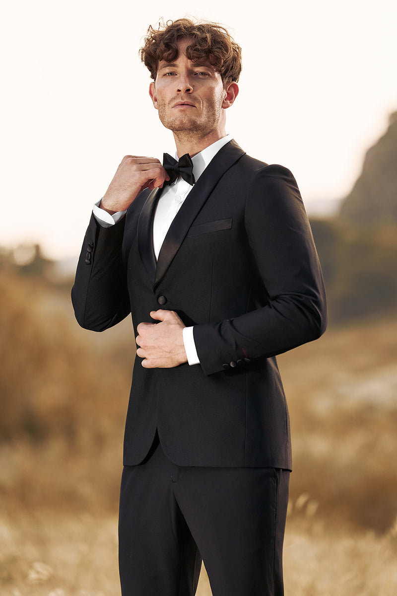 Load image into Gallery viewer, Black Men's 3 Pieces Shawl Lapel Single Breasted Prom Suits