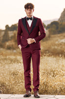 Load image into Gallery viewer, Burgundy Men's 3 Pieces Peak Lapel One Button Prom Suits
