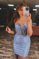 Load image into Gallery viewer, Sparkly Corset Hot Pink Graduation Dress with Lace-up Back