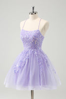 Load image into Gallery viewer, Cute Glitter Blue A Line Sequins Short Homecoming Dress with Appliques