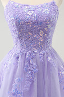 Load image into Gallery viewer, Cute Glitter Blue A Line Sequins Short Homecoming Dress with Appliques