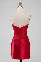 Load image into Gallery viewer, Red Corset Strapless Short Graduation Dress with Appliques