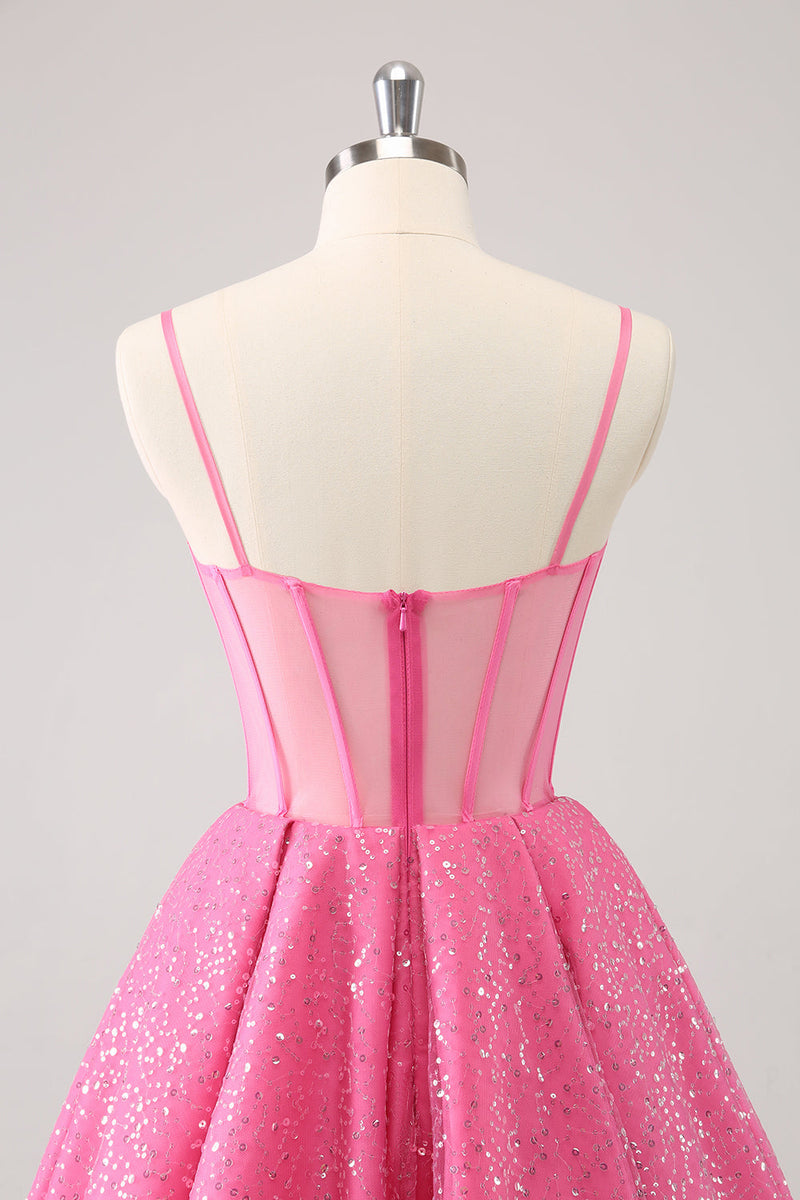 Load image into Gallery viewer, Pink A-Line Spaghetti Straps Corset Cocktail Dress with Sequins