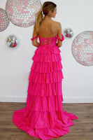 Load image into Gallery viewer, Sparkly Beaded Black Silver A Line Corset Tiered Prom Dress