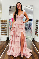 Load image into Gallery viewer, Sparkly Beaded Black Silver A Line Corset Tiered Prom Dress