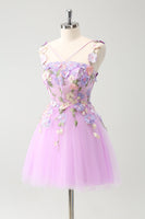 Load image into Gallery viewer, Purple A Line Halter Flowers Tulle Short Homecoming Dress