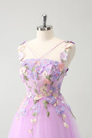 Load image into Gallery viewer, Purple A Line Halter Flowers Tulle Short Homecoming Dress