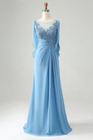 Load image into Gallery viewer, Saprkly Blue Mermaid Beaded Appliques Mother of Bride Dress with Shawl