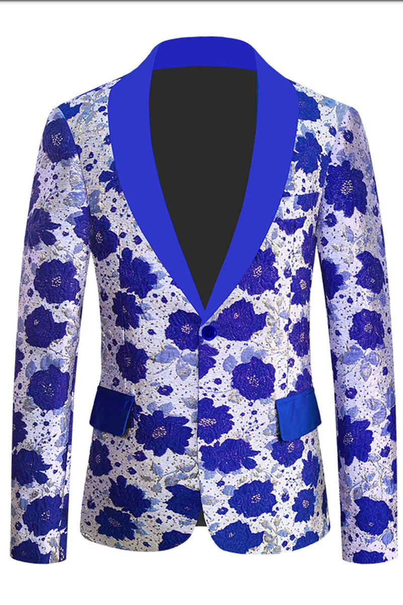 Load image into Gallery viewer, Royal Blue Shawl Lapel Jacquard Men's Prom Blazer