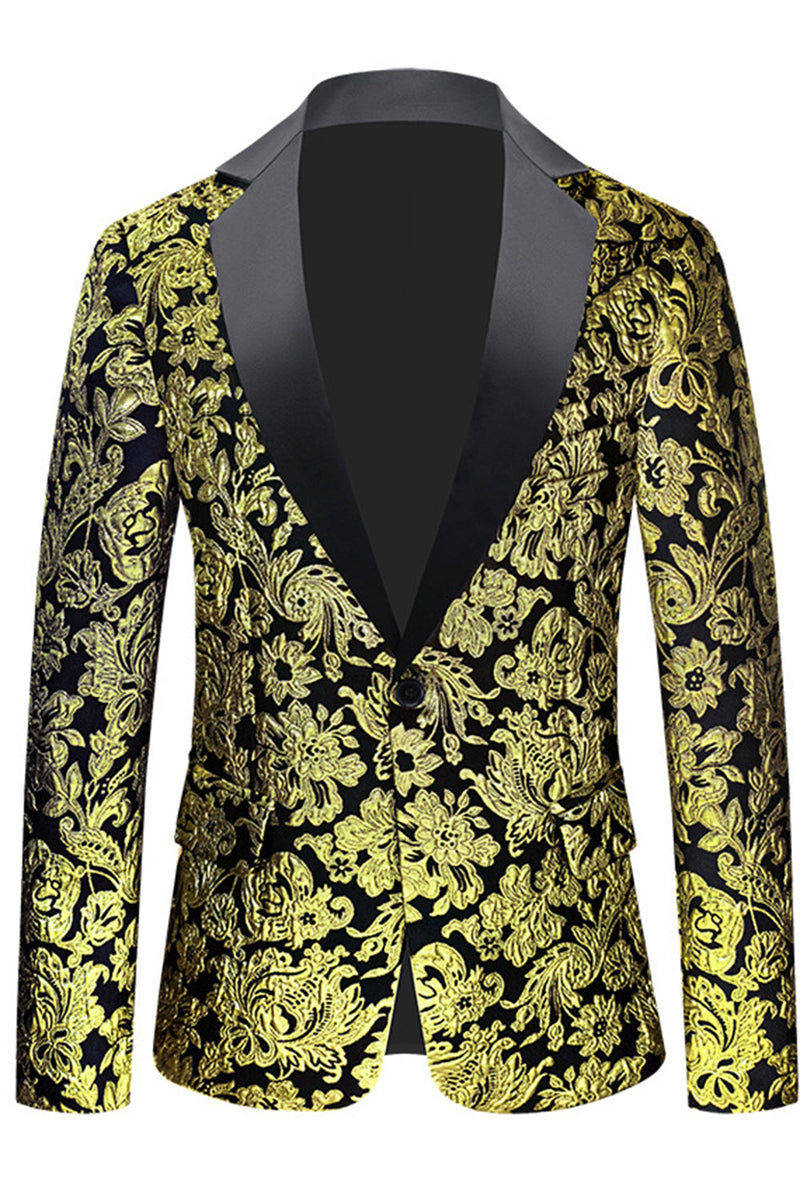 Load image into Gallery viewer, Golden Notched Lapel Jacquard Men's Blazer