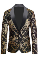 Load image into Gallery viewer, Black Golden Notched Lapel Jacquard Men's Blazer