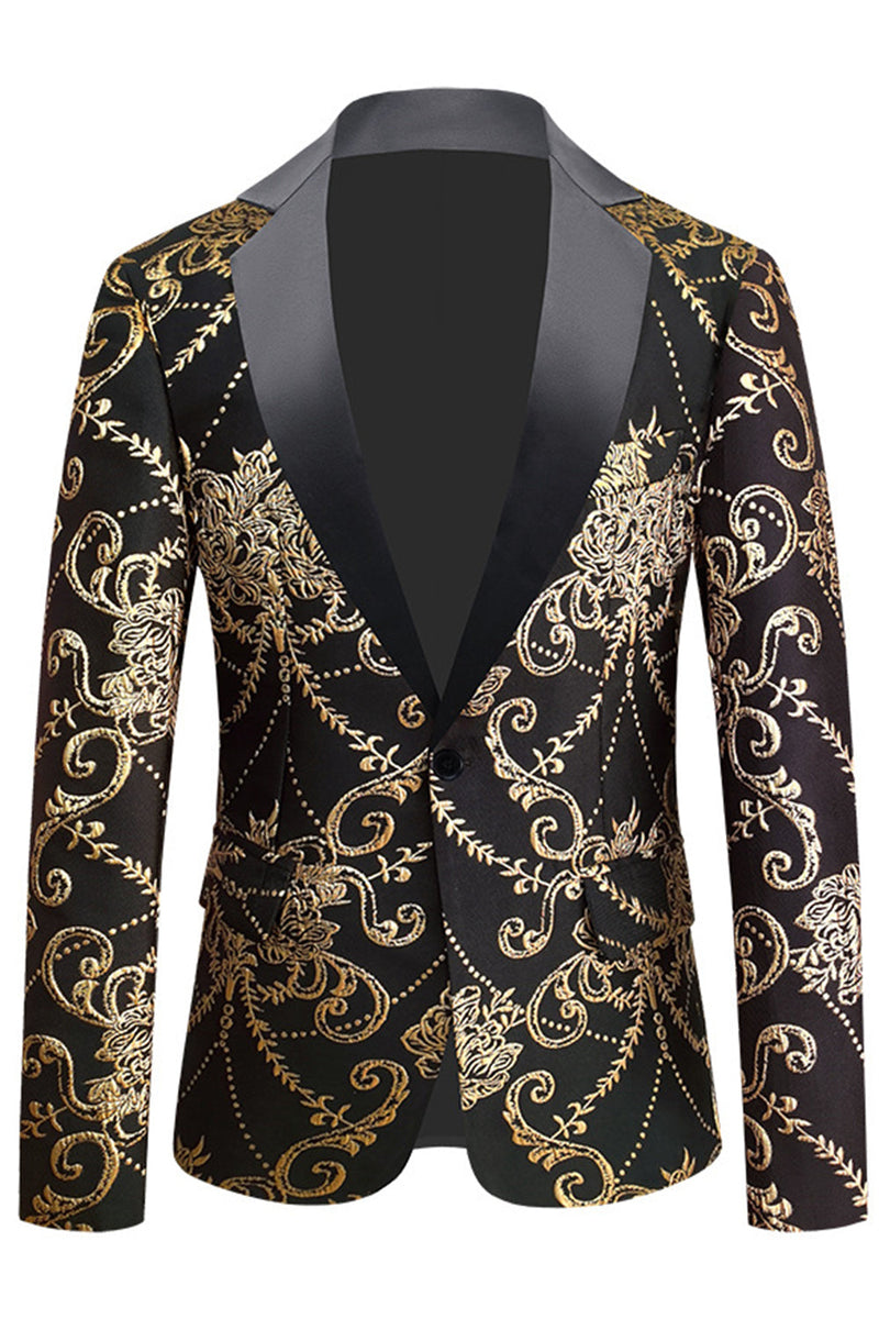 Load image into Gallery viewer, Black Golden Notched Lapel Jacquard Men's Blazer