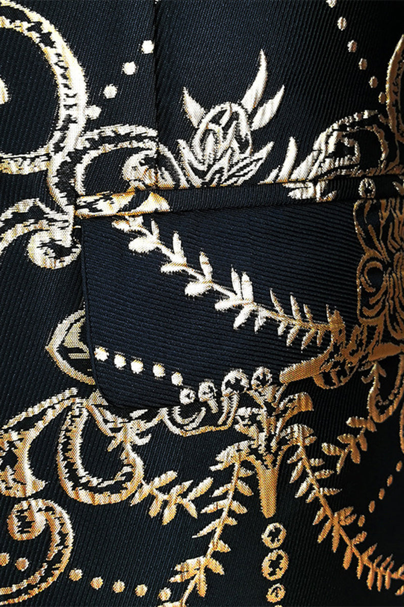 Load image into Gallery viewer, Black Golden Notched Lapel Jacquard Men's Blazer