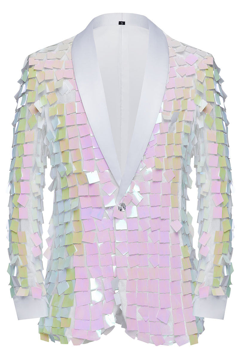 Load image into Gallery viewer, Sparkly White Shawl Lapel Sequins Men's Blazer