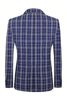 Load image into Gallery viewer, Royal Blue Plaid Peak Lapel Double Breasted 2 Piece Men's Suit