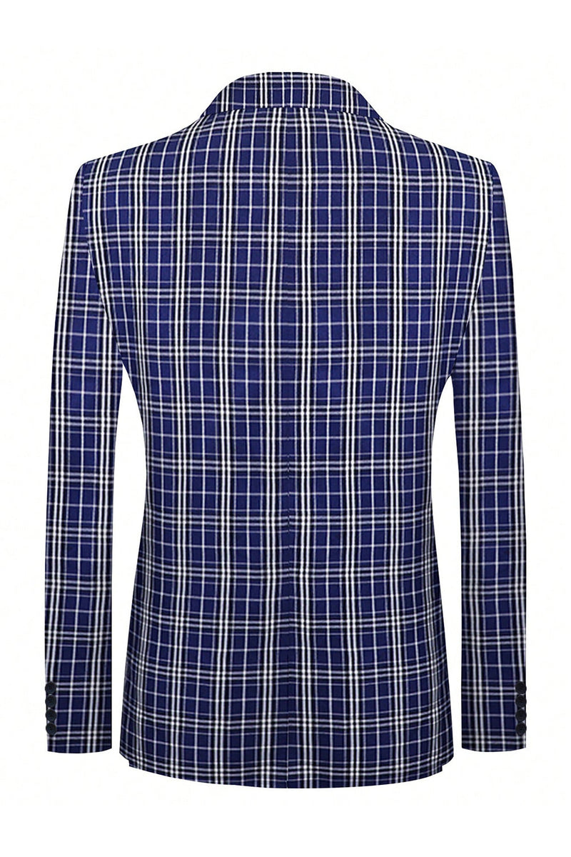 Load image into Gallery viewer, Royal Blue Plaid Peak Lapel Double Breasted 2 Piece Men's Suit