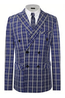 Load image into Gallery viewer, Royal Blue Plaid Peak Lapel Double Breasted 2 Piece Men's Suit
