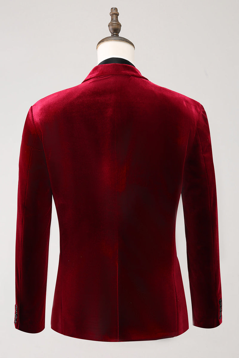 Load image into Gallery viewer, Notched Lapel Burgundy Velvet Single Breasted Men's Prom Blazer