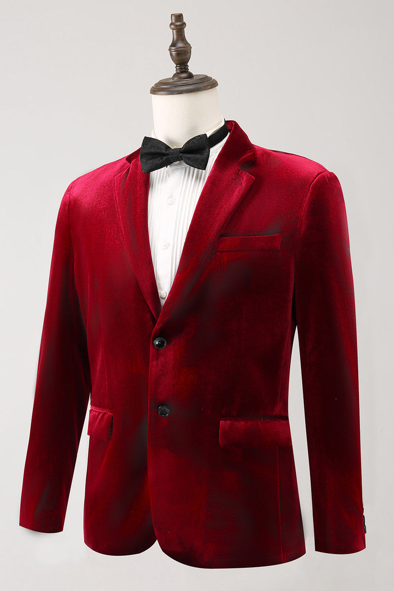 Load image into Gallery viewer, Notched Lapel Burgundy Velvet Single Breasted Men's Prom Blazer