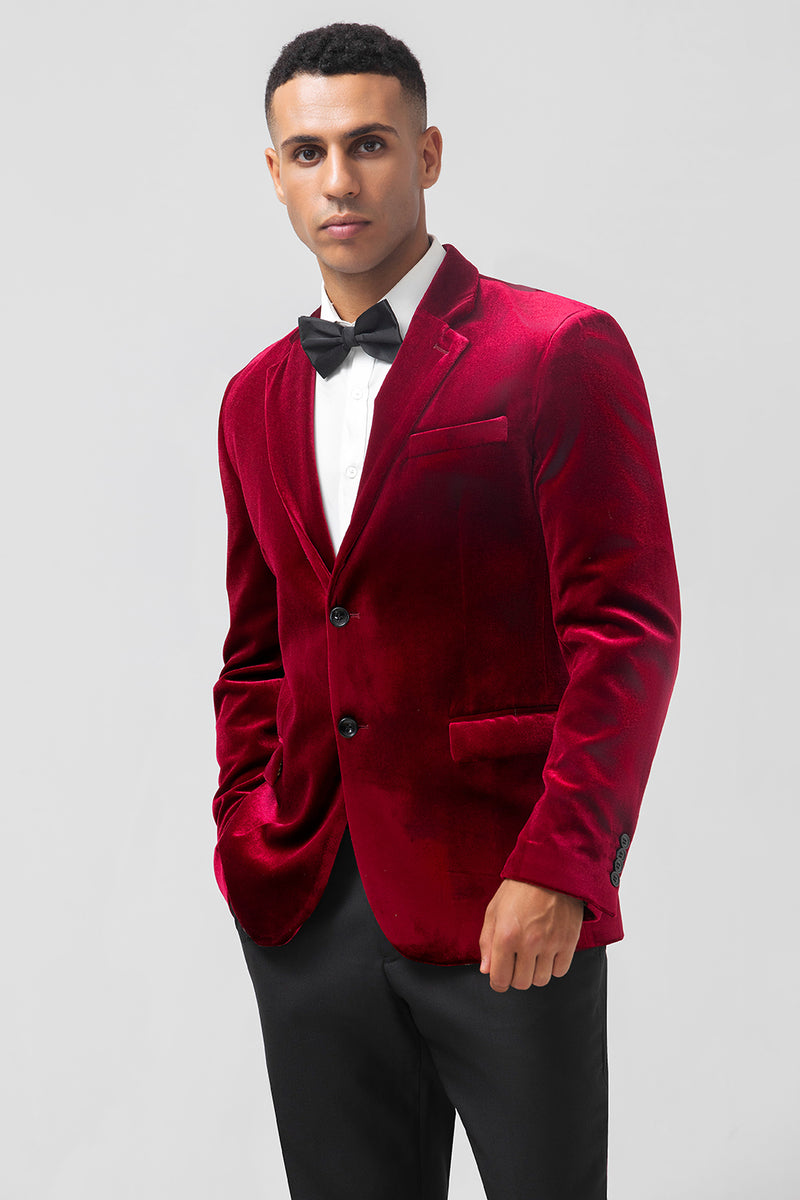 Load image into Gallery viewer, Single Breasted Burgundy Velvet Men's Blazer