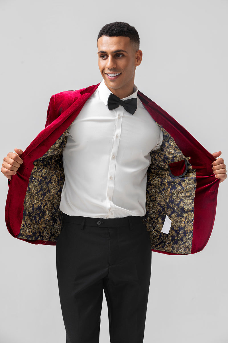 Load image into Gallery viewer, Single Breasted Burgundy Velvet Men's Blazer