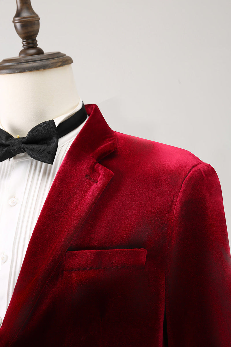 Load image into Gallery viewer, Notched Lapel Burgundy Velvet Single Breasted Men's Prom Blazer