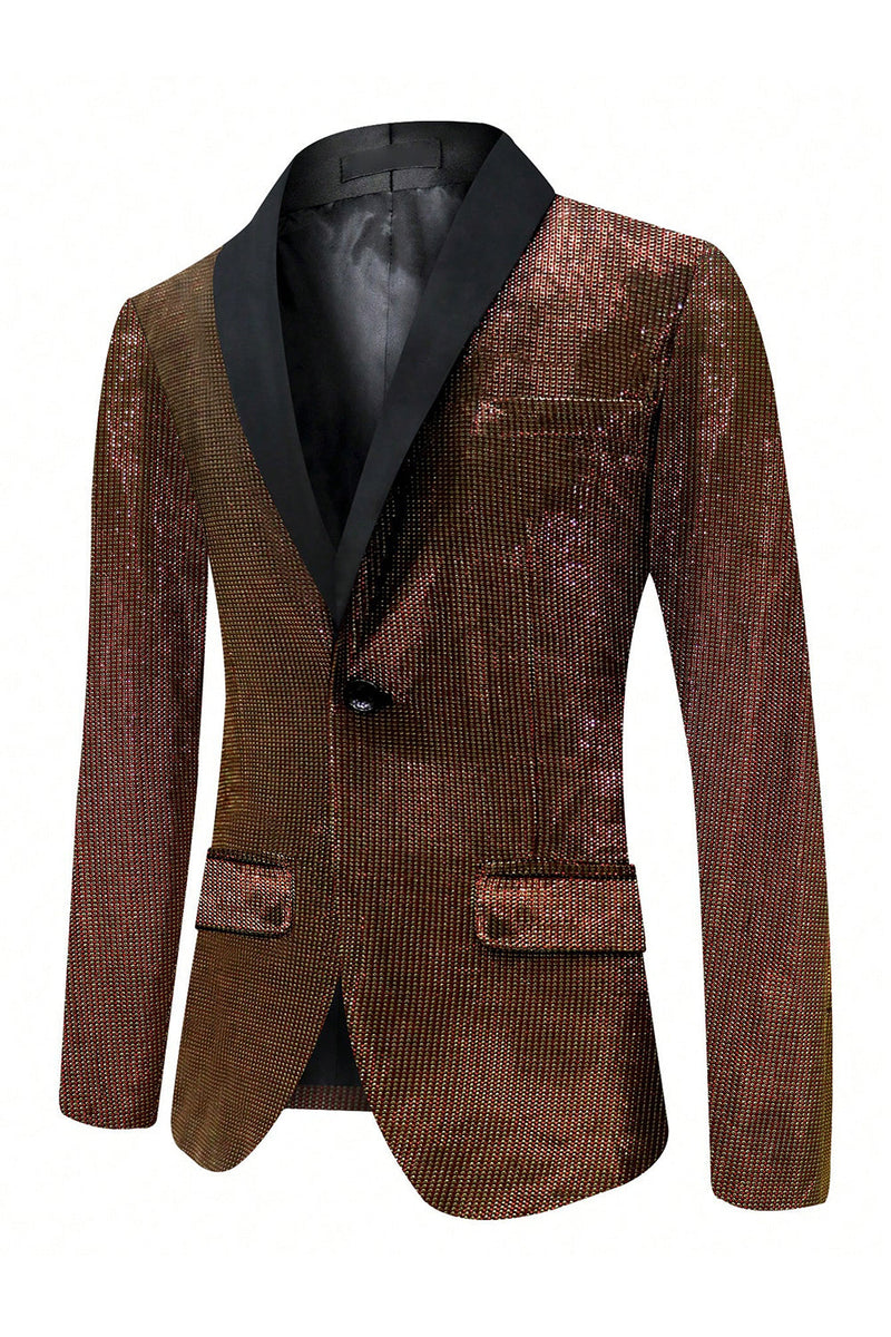 Load image into Gallery viewer, Sparkly Brown One Button Shawl Lapel Men's Blazer