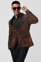 Load image into Gallery viewer, Brown Shawl Lapel Glitter Men's Blazer