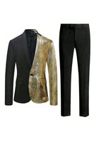 Load image into Gallery viewer, Sparkly Black Golden 2 Pieces One Button Notched Lapel Men's Prom Suit