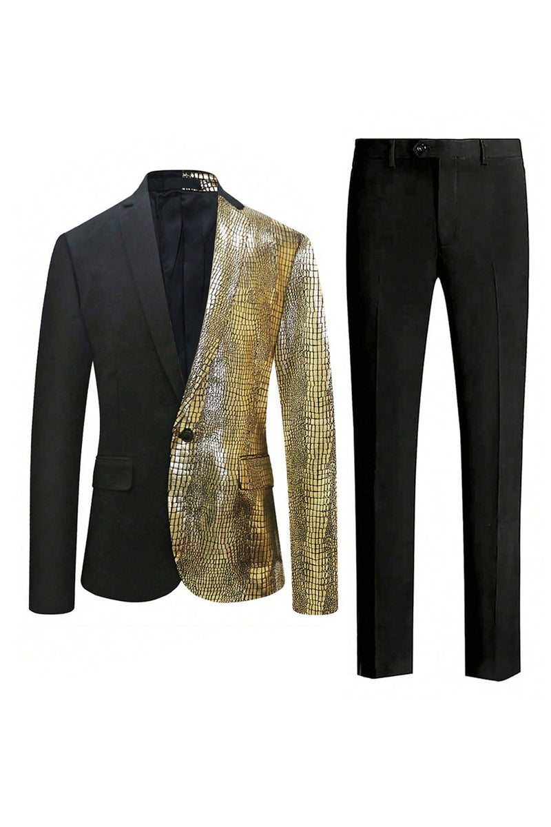 Load image into Gallery viewer, Sparkly Black Golden 2 Pieces One Button Notched Lapel Men's Prom Suit