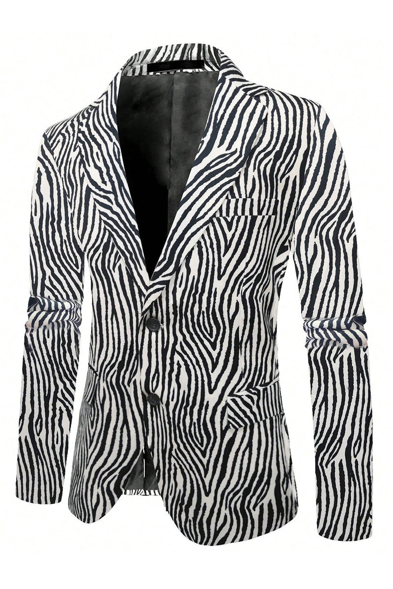 Load image into Gallery viewer, Black and White Printed Notched Lapel Men's Blazer