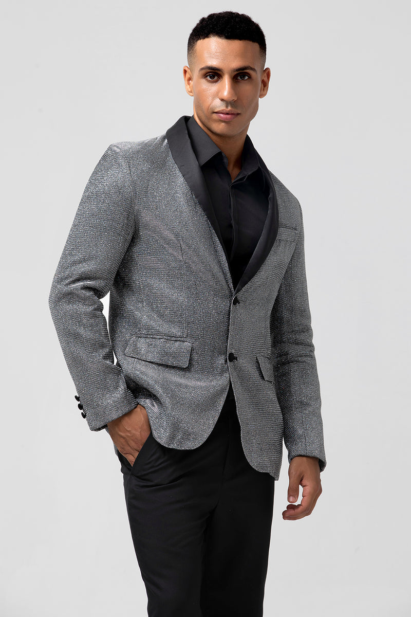 Load image into Gallery viewer, Shawl Lapel Grey Single Breasted Men's Blazer