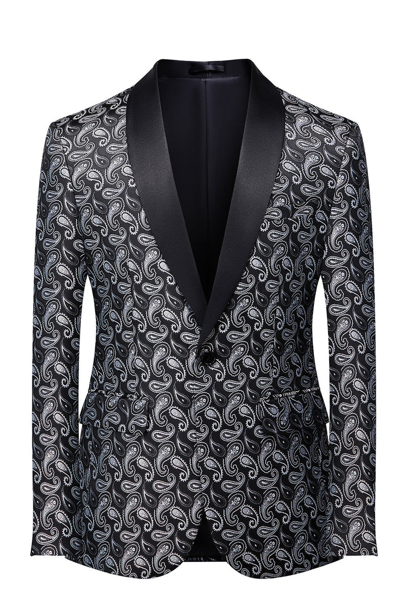 Load image into Gallery viewer, Black Shawl Lapel Print Men's Blazer