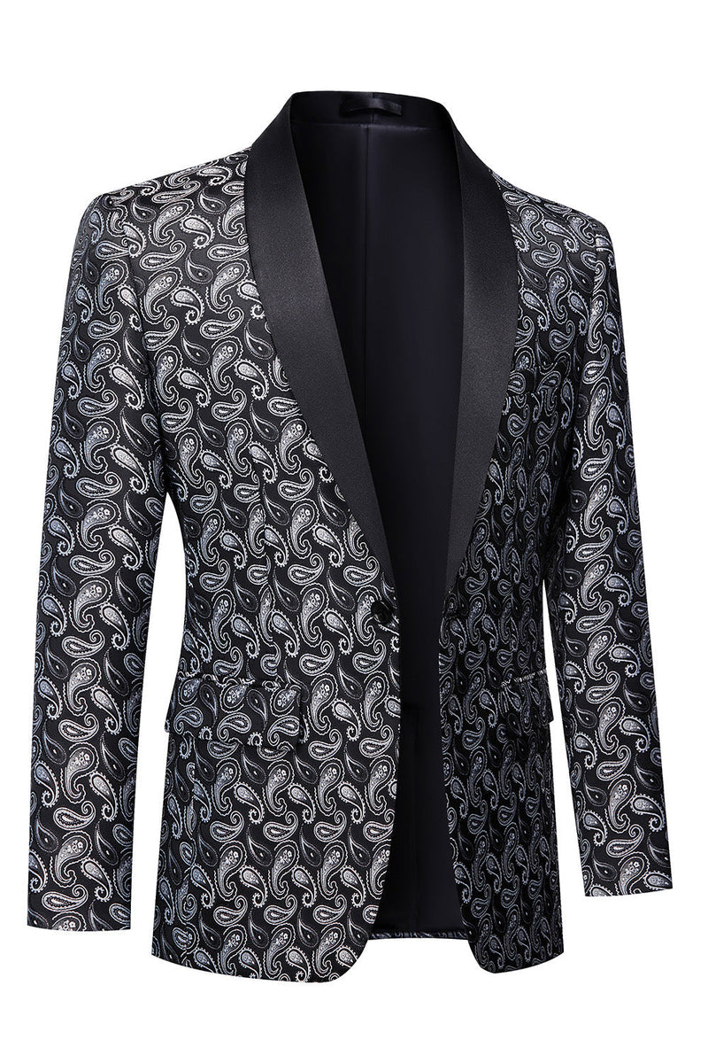 Load image into Gallery viewer, Black Shawl Lapel Print Men's Blazer