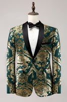 Load image into Gallery viewer, Dark Green Shawl Lapel One Button Jacquard Men's Prom Blazer