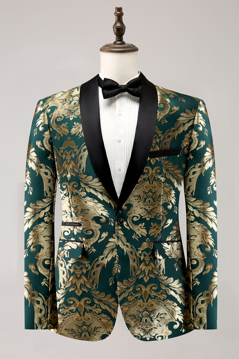 Load image into Gallery viewer, Dark Green Shawl Lapel One Button Jacquard Men's Prom Blazer